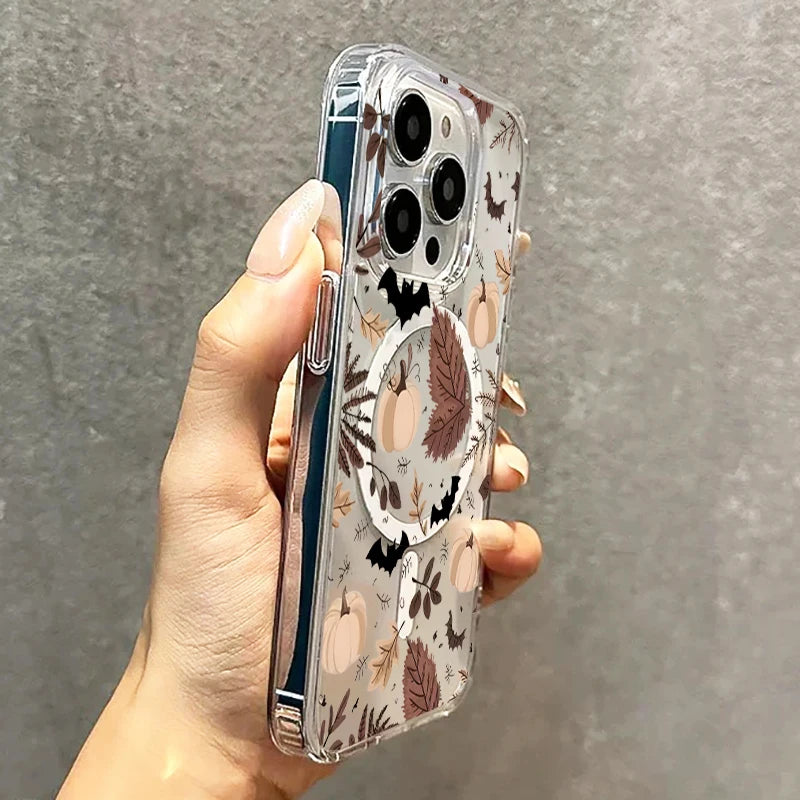 Fall Bat Pumpkin Halloween Vibe Clear Case for Samsung Galaxy S24Ultra S23 S25 Ultra S21 FE S22 Plus 5G Wireless Charging Cover