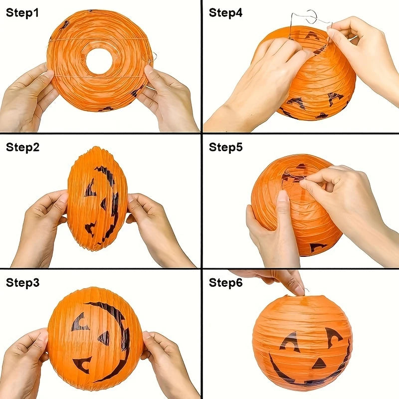 12Pcs Halloween Pumpkin Paper Lantern Halloween Jack Pumpkin Lantern Orange Pumpkin Lantern for Halloween Party Halloween Pumpkin Hanging Paper Lantern for Indoor and Outdoor Decoration