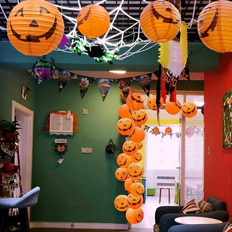 12Pcs Halloween Pumpkin Paper Lantern Halloween Jack Pumpkin Lantern Orange Pumpkin Lantern for Halloween Party Halloween Pumpkin Hanging Paper Lantern for Indoor and Outdoor Decoration