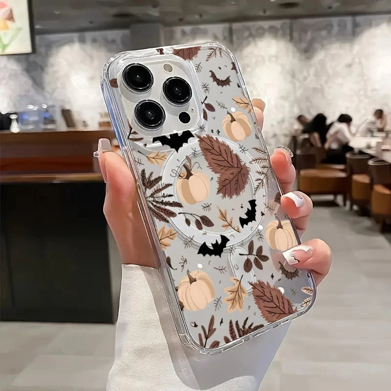 Fall Bat Pumpkin Halloween Vibe Clear Case for Samsung Galaxy S24Ultra S23 S25 Ultra S21 FE S22 Plus 5G Wireless Charging Cover