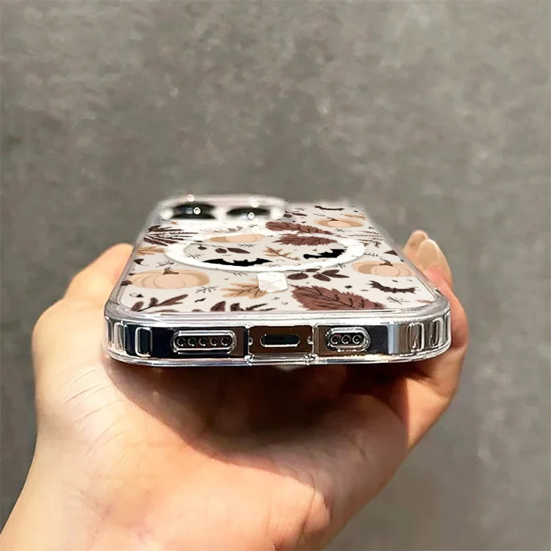 Fall Bat Pumpkin Halloween Vibe Clear Case for Samsung Galaxy S24Ultra S23 S25 Ultra S21 FE S22 Plus 5G Wireless Charging Cover