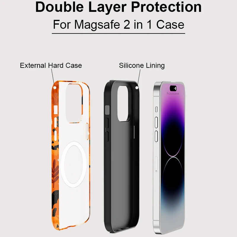 Fcicicase Halloween Pumpkin Phone Case For iPhone 16 15 14 Plus 13 12 11 Pro Max Magnetic For Magsafe Wireless Charge Hard Cover