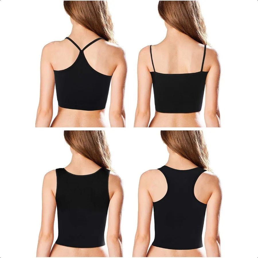 4 Pieces Crop Tops for Women Basic Workout Tops Spaghetti Strap Tank Tops Sleevel Racerback Cami for Sports Gym