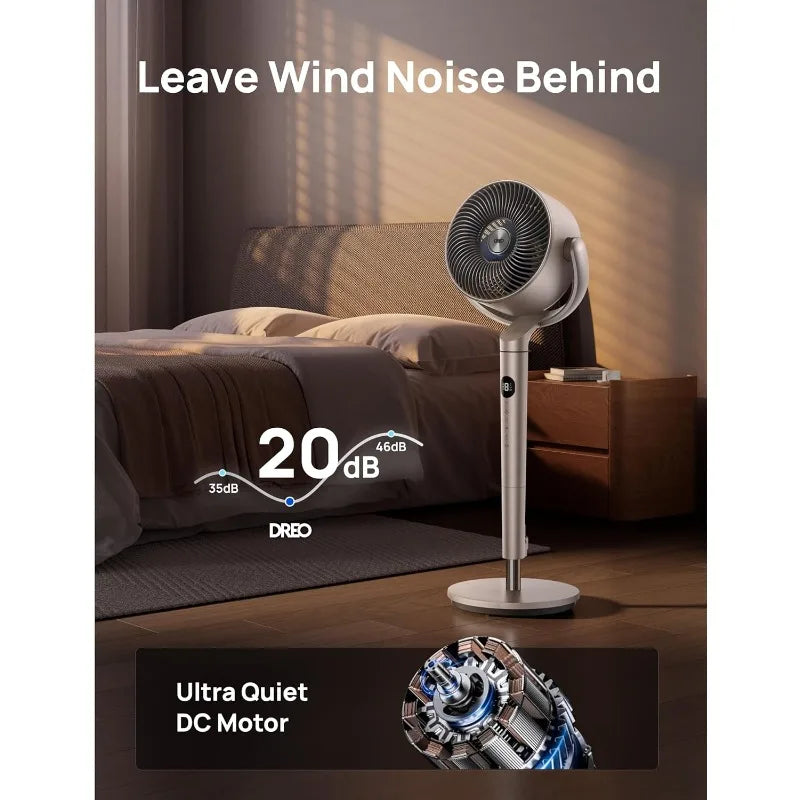 Smart Fans for Bedroom, 120° +120° Omni-Directional Oscillating Fan, 90ft Quiet Pedestal Fan with RGB Light, 9 Speeds