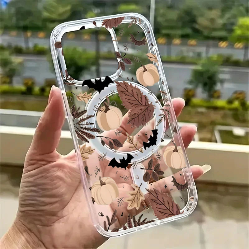 Fall Bat Pumpkin Halloween Vibe Clear Case for Samsung Galaxy S24Ultra S23 S25 Ultra S21 FE S22 Plus 5G Wireless Charging Cover