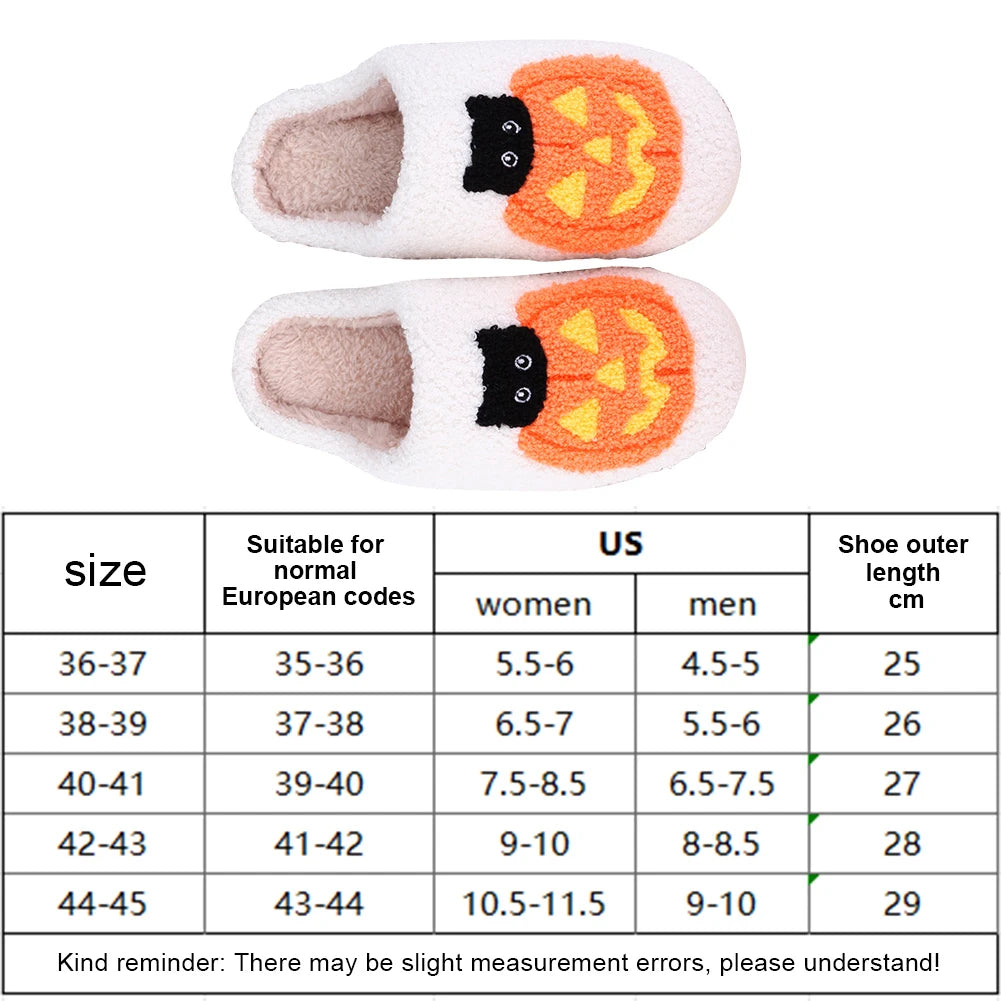 Halloween Plush Slippers Anti Slip Comfortable Furry Slippers Pumpkin Cat Pattern Fluffy Home Warm House Shoe for Winter Autumn