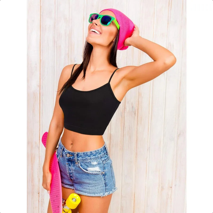 4 Pieces Crop Tops for Women Basic Workout Tops Spaghetti Strap Tank Tops Sleevel Racerback Cami for Sports Gym