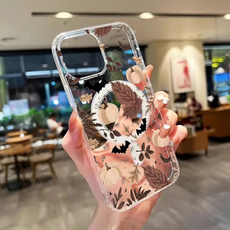 Fall Bat Pumpkin Halloween Vibe Clear Case for Samsung Galaxy S24Ultra S23 S25 Ultra S21 FE S22 Plus 5G Wireless Charging Cover