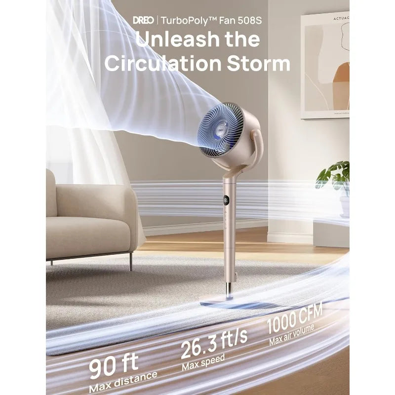 Smart Fans for Bedroom, 120° +120° Omni-Directional Oscillating Fan, 90ft Quiet Pedestal Fan with RGB Light, 9 Speeds
