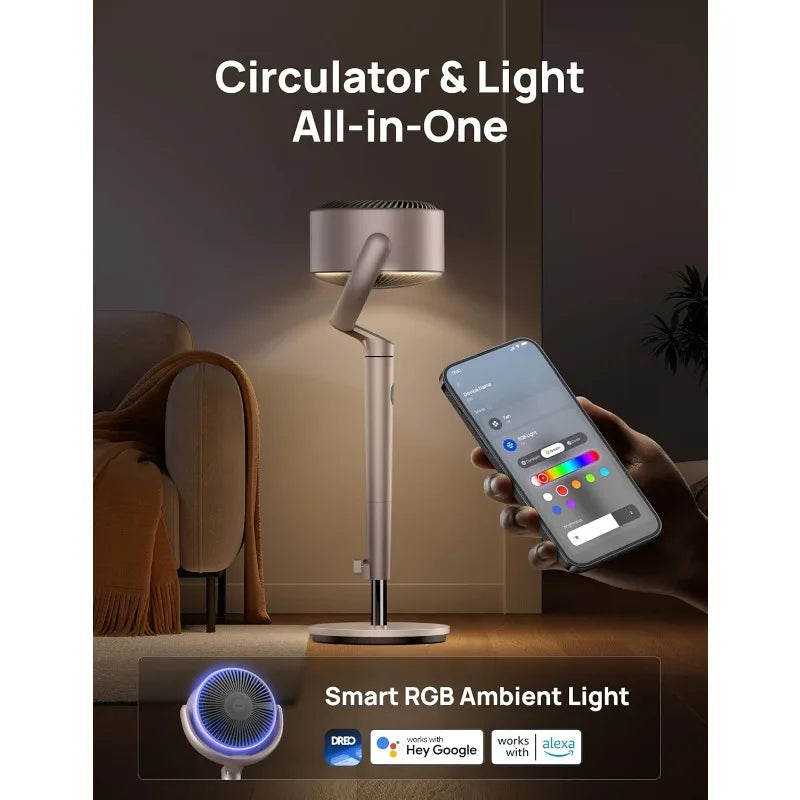 Smart Fans for Bedroom, 120° +120° Omni-Directional Oscillating Fan, 90ft Quiet Pedestal Fan with RGB Light, 9 Speeds