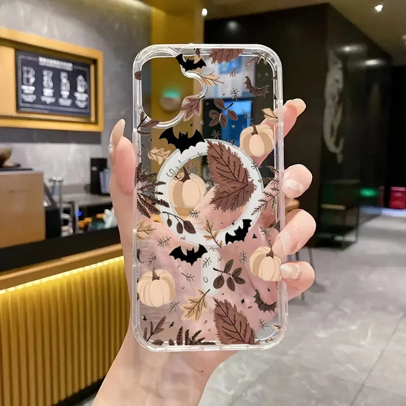 Fall Bat Pumpkin Halloween Vibe Clear Case for Samsung Galaxy S24Ultra S23 S25 Ultra S21 FE S22 Plus 5G Wireless Charging Cover